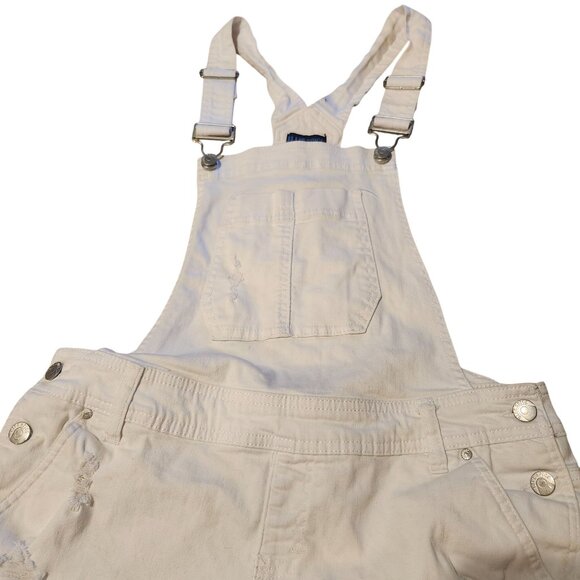 Y2K Blue Spice Women's Size 11/12 Distressed Denim Shortalls/Overalls White - Picture 8 of 8